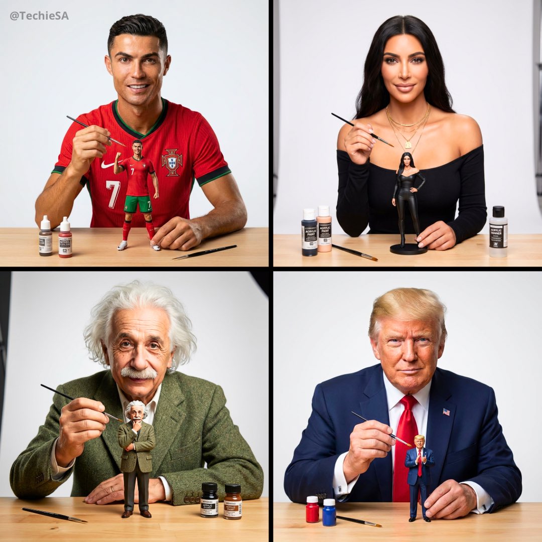 예술가가 자신의 미니어처 인형을 그리는 중