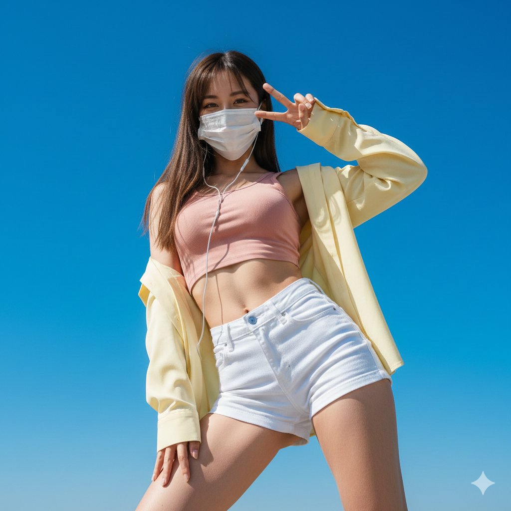 Maskeli kız zafer işareti yapıyor