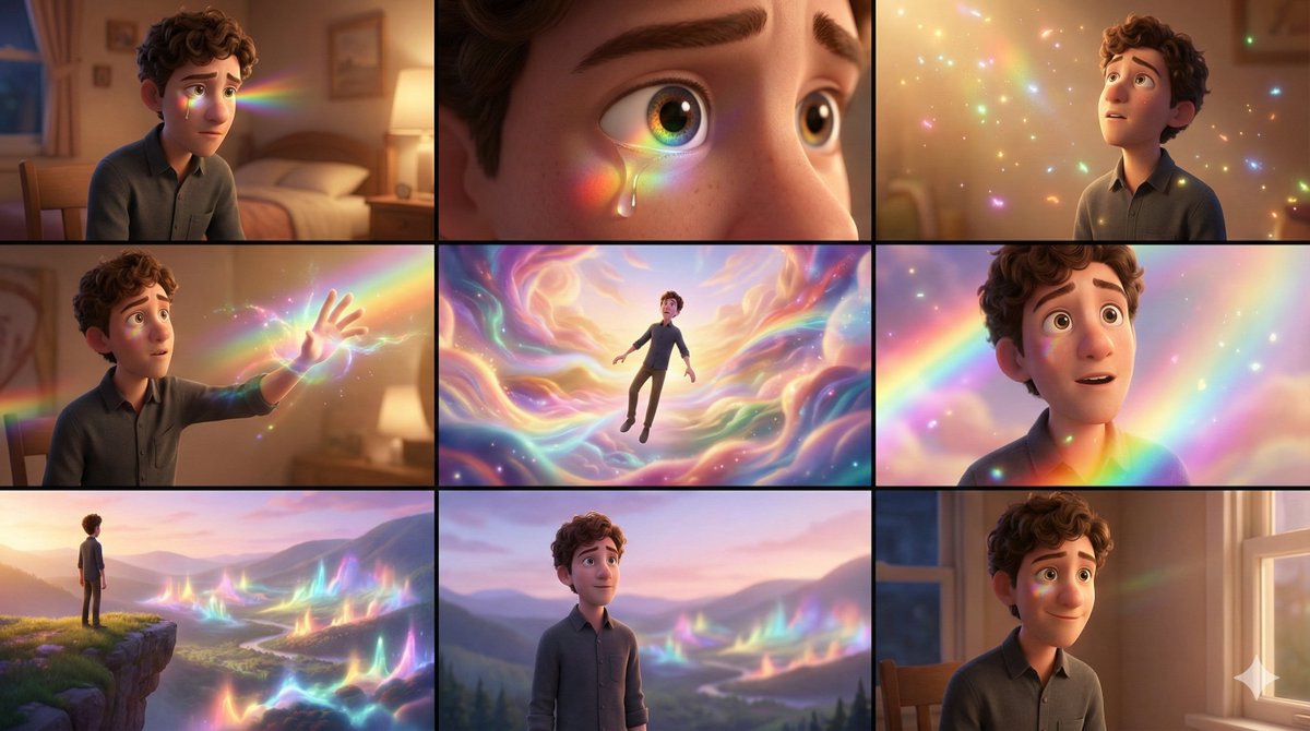 3x3-Raster-Storyboard im Pixar-Stil